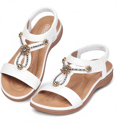 Dressy Flat Women Sandals - Comfortable Walking Arch Support Summer Casual Boho Sandal for Womens Shoes