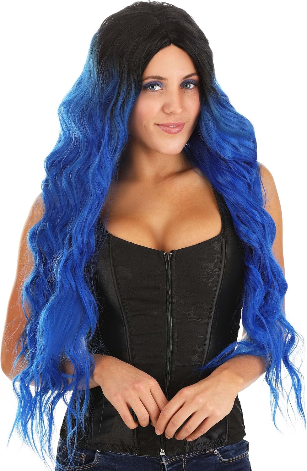 Women's Deep Blue Sea Mermaid Wig | Blue & Black Ombre Long Wavy Movie Character Cosplay Wig for Adults