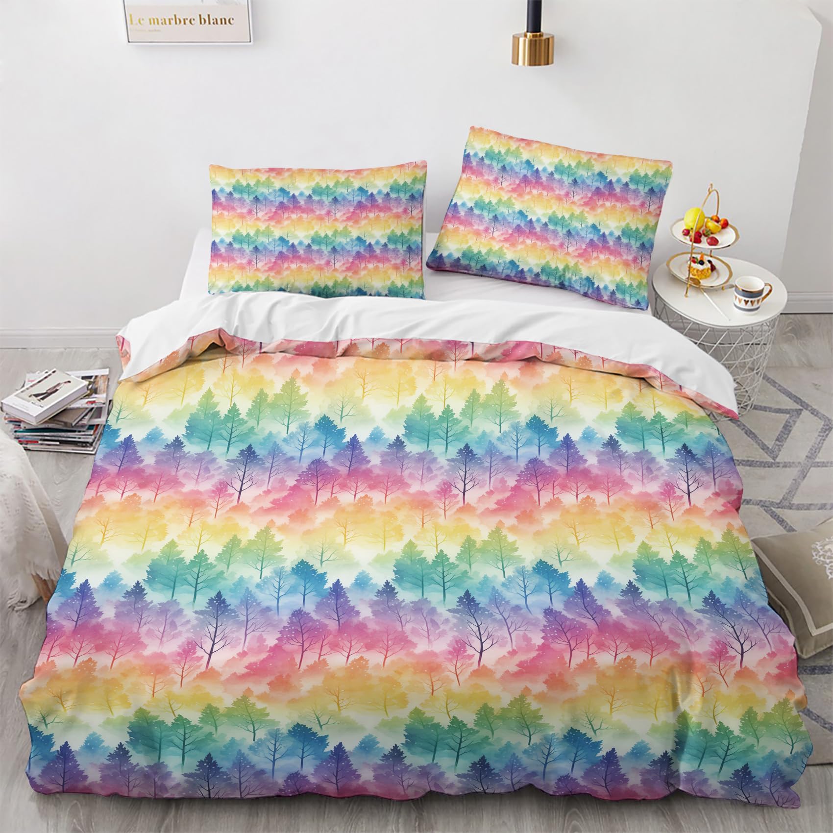 Housse de couette 200x200 arbre coloré pour une chambre adulte lumineuse et naturelle
