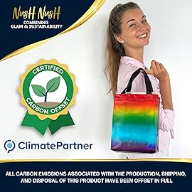 Nush Nush Holographic Rainbow Gift Bags Medium Size- Set of 12 Colorful, Reusable Rainbow Gift Bags with Handles - Ideal Goodie Bag for Birthday Party, Kids Party, Sleepover, Pride Events - 8x4x10