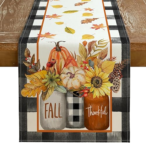 Vista 15 de GEEORY Camino de mesa del Día de San Patricio de 13 x 36 pulgadas, tarro de masón a cuadros de tréboles, decoración decorativa de mesa navideña