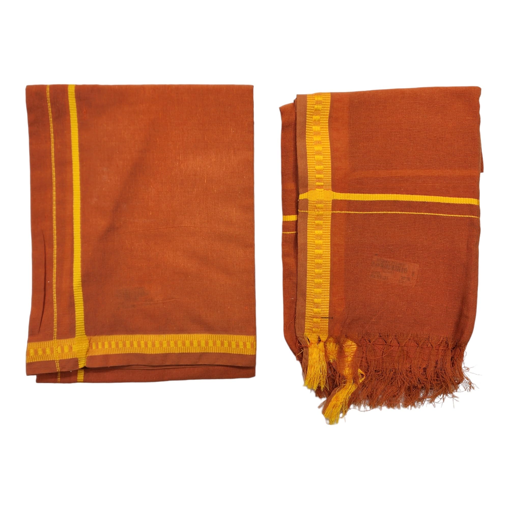 ambika stores & readymades AMBIKA STORES COTTON Mens Colour Single Pooja/Temple wear POLY Cotton dhoti Bentex Border and Angavastram Set (1.30X1.95 Meter Dhoti, 36X1.80 towel)-picture-29