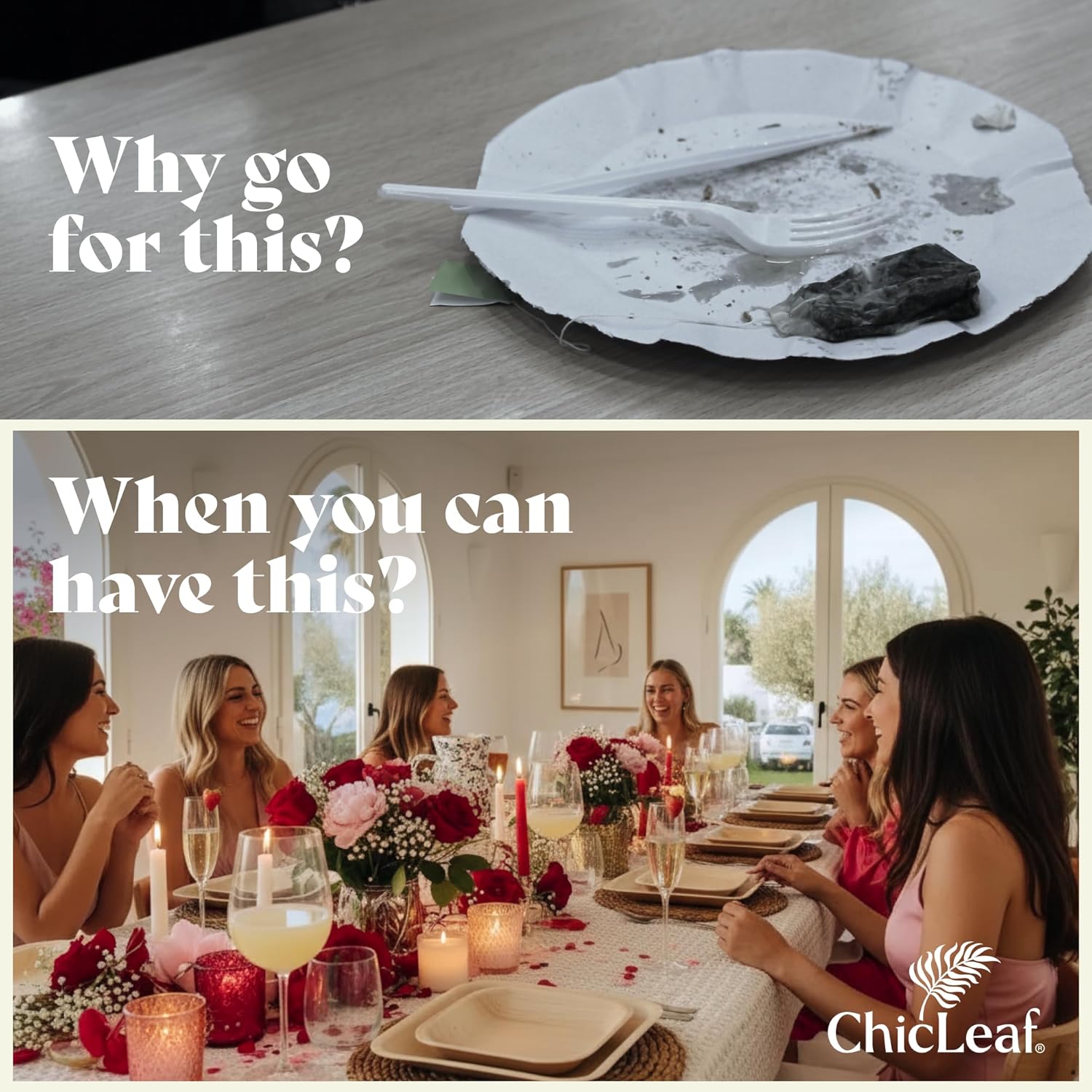 Chic Leaf Compostable & Biodegradable Palm Leaf Disposable Bamboo Plates - Disposable Party Plates for Appetizers - Valentine's Romantic Dinner Table, Reusable Supplies (10 & 7 Inch Square) - Image 6