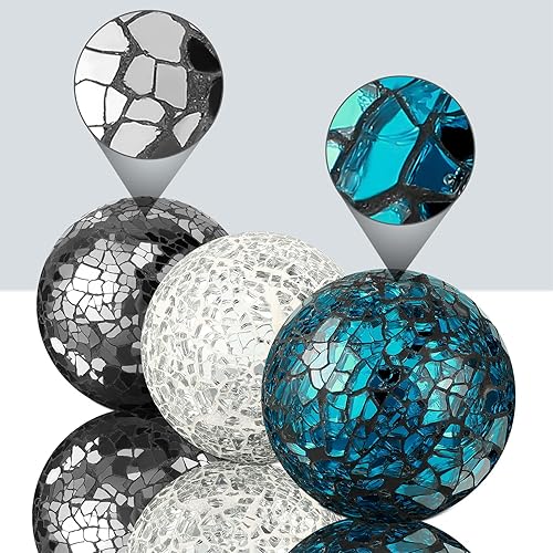 Miniatura 3 de Cunhill 9 Piezas Bolas Decorativas para Tazones 6.5 cm 2.56 Pulgadas Esferas de Vidrio para Tazones de Centro de Mesa Esfera de Mosaico para
