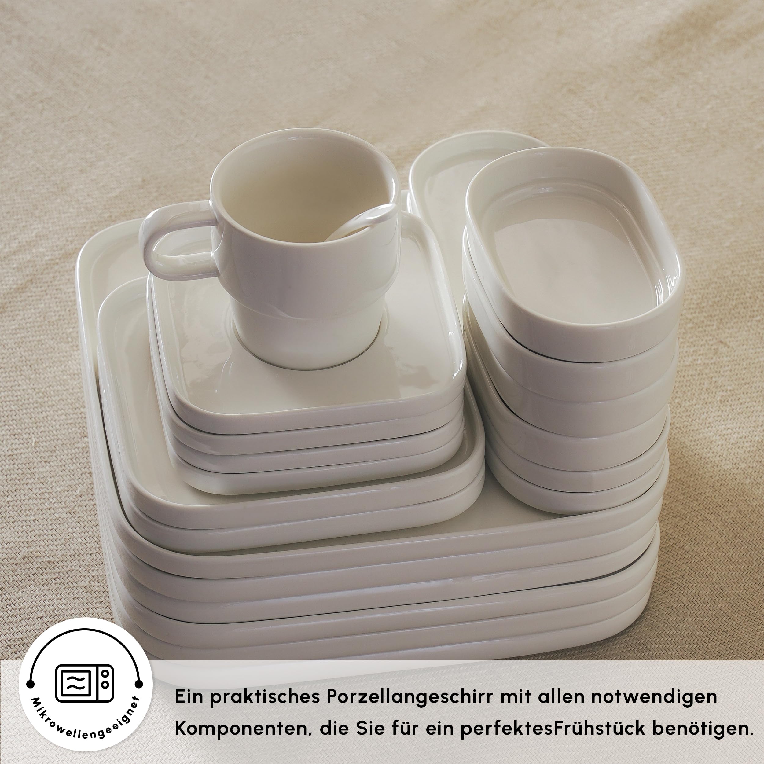 Karaca Cubique zestaw śniadaniowy, kwadratowy, 35-częściowy kubek do herbaty/kawy, serwis obiadowy, biały, 35-częściowy zestaw talerzy, porcelanowy serwis obiadowy dla 6 osób, zestaw zastawy stołowej