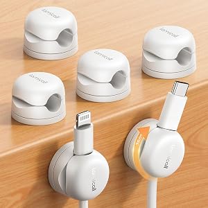 6Pack Cord Organizer, Lamicall Rotatable Spring Cable Clips - [1s Lock] Cord Holder, Desk Phone Charger Cord Management Holder, Adhesive USB Wire Organizer Keeper for Nightstand Office, Mom Gift