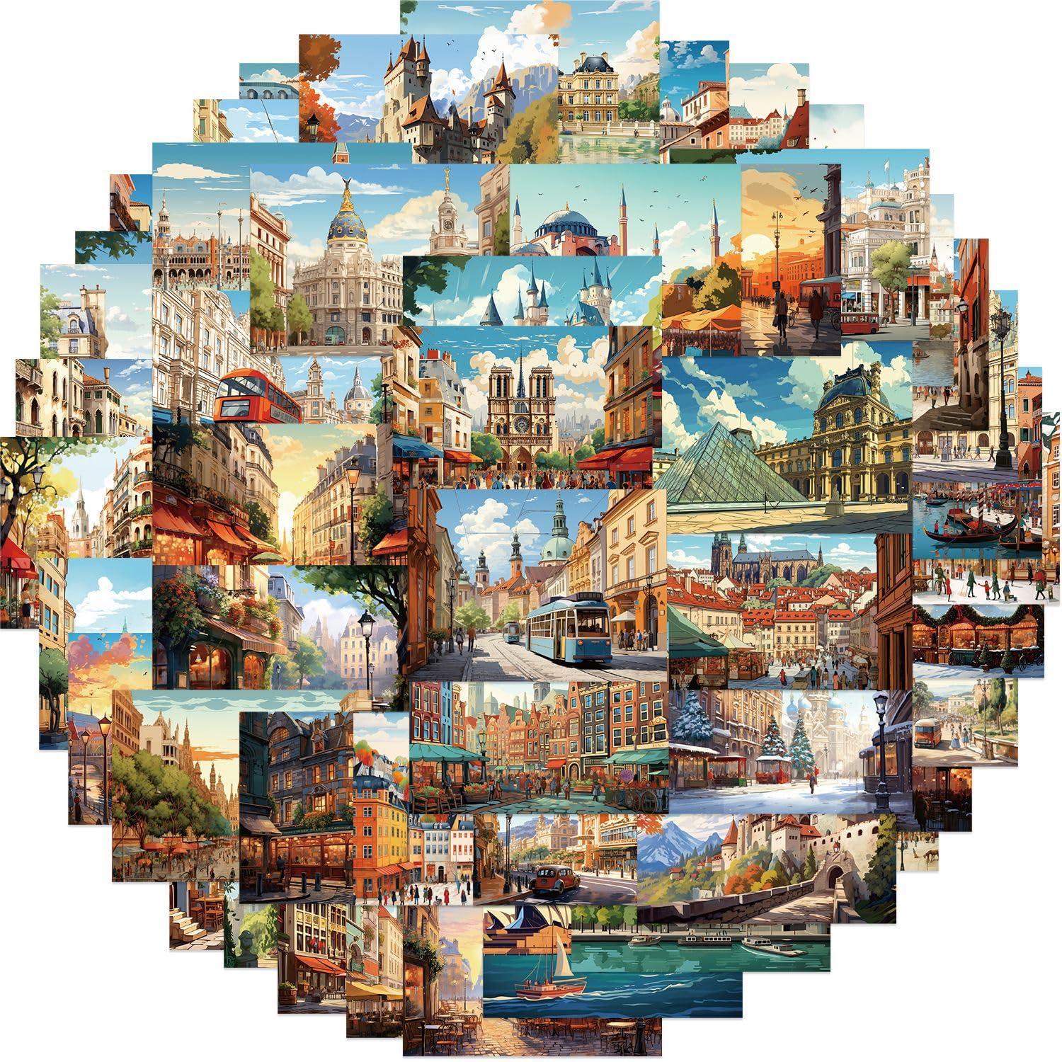 50 Stück Europäische Gebäude Aufkleber Pack Architecture Sti