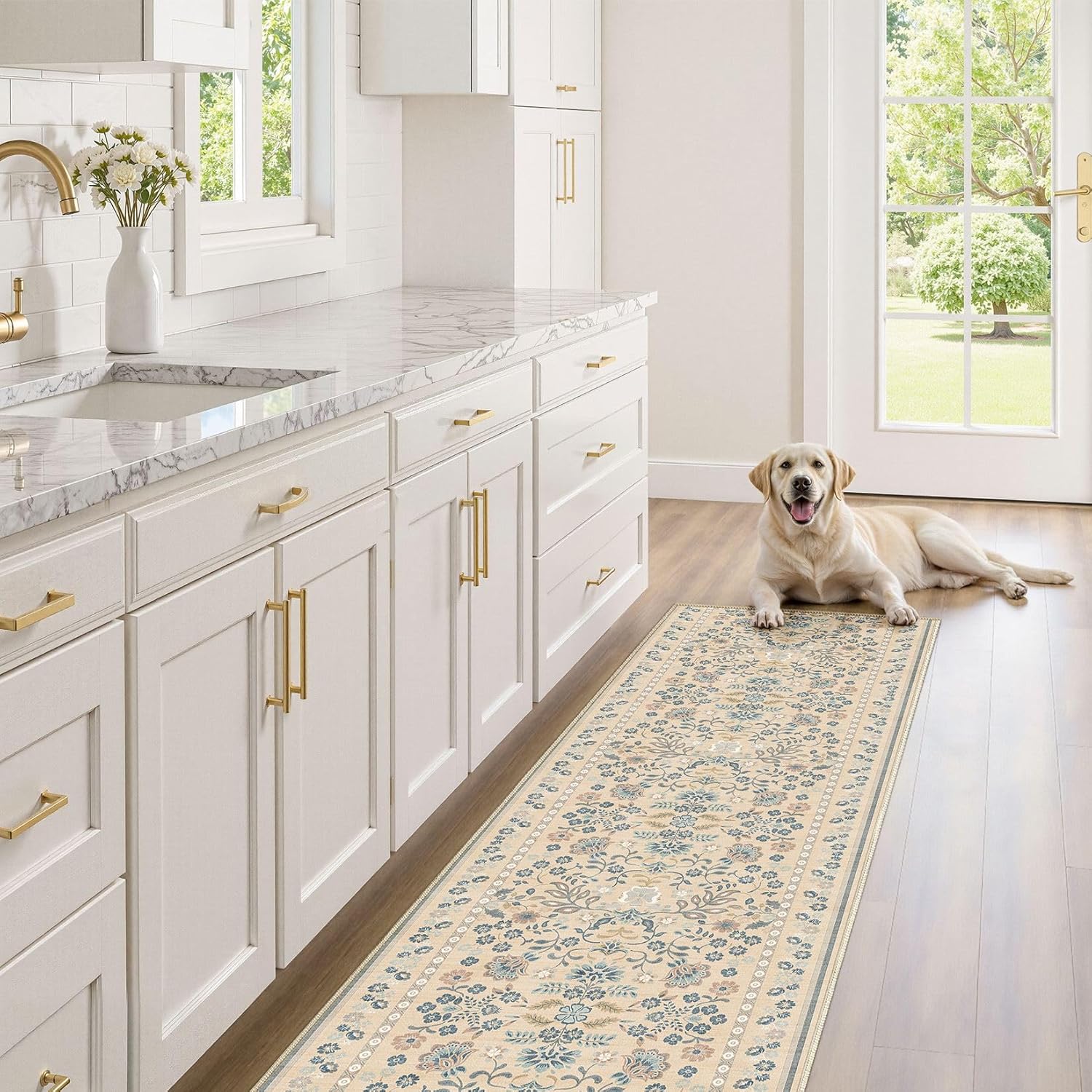 UERMEI Runner Rug for Hallways Kitchen: 2x6 Washable Area Rug Boho Floral Soft Long Rug - Non-Slip Low Pile Throw Indoor Carpet for Entryway Kitchen Bedroom Laundry Bathroom - Multi Color