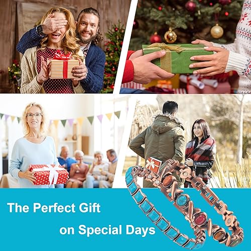 Miniatura 5 de Pulsera magnética de cobre para mujer, 2 piezas, piedra colorida, turquesa, para aliviar el dolor de artritis, pulsera de moda para mujer