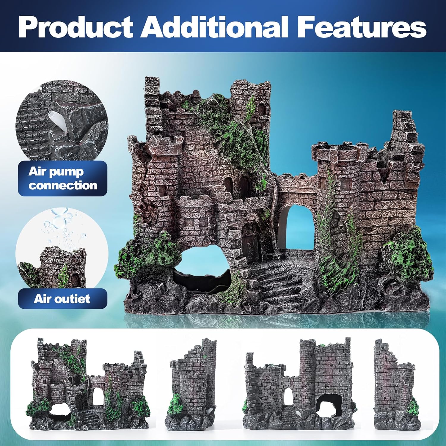 CousDUoBe 14 Pcs Aquarium Decorations Large Kit，Castle Fish Tank Bubbler Decorations，Starfish Barrel, Resin Cave Rock,Resin Material Sunken Ship,Aquarium Plants Large Fish Bowl Ornaments