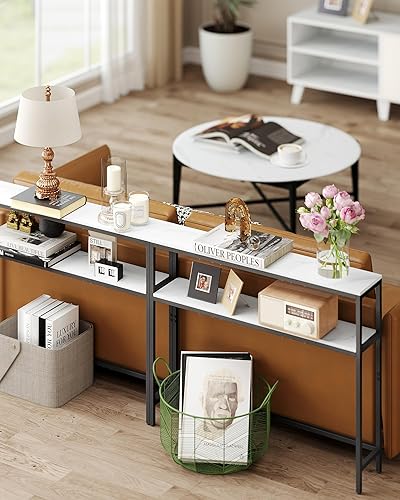 Miniatura 6 de VASAGLE Mesa consola, mesa de sofá estrecha de 2 niveles con 2 estantes, 7.9 x 39.4 x 31.5 pulgadas, para sala de estar, pasillo, entrada, mármol