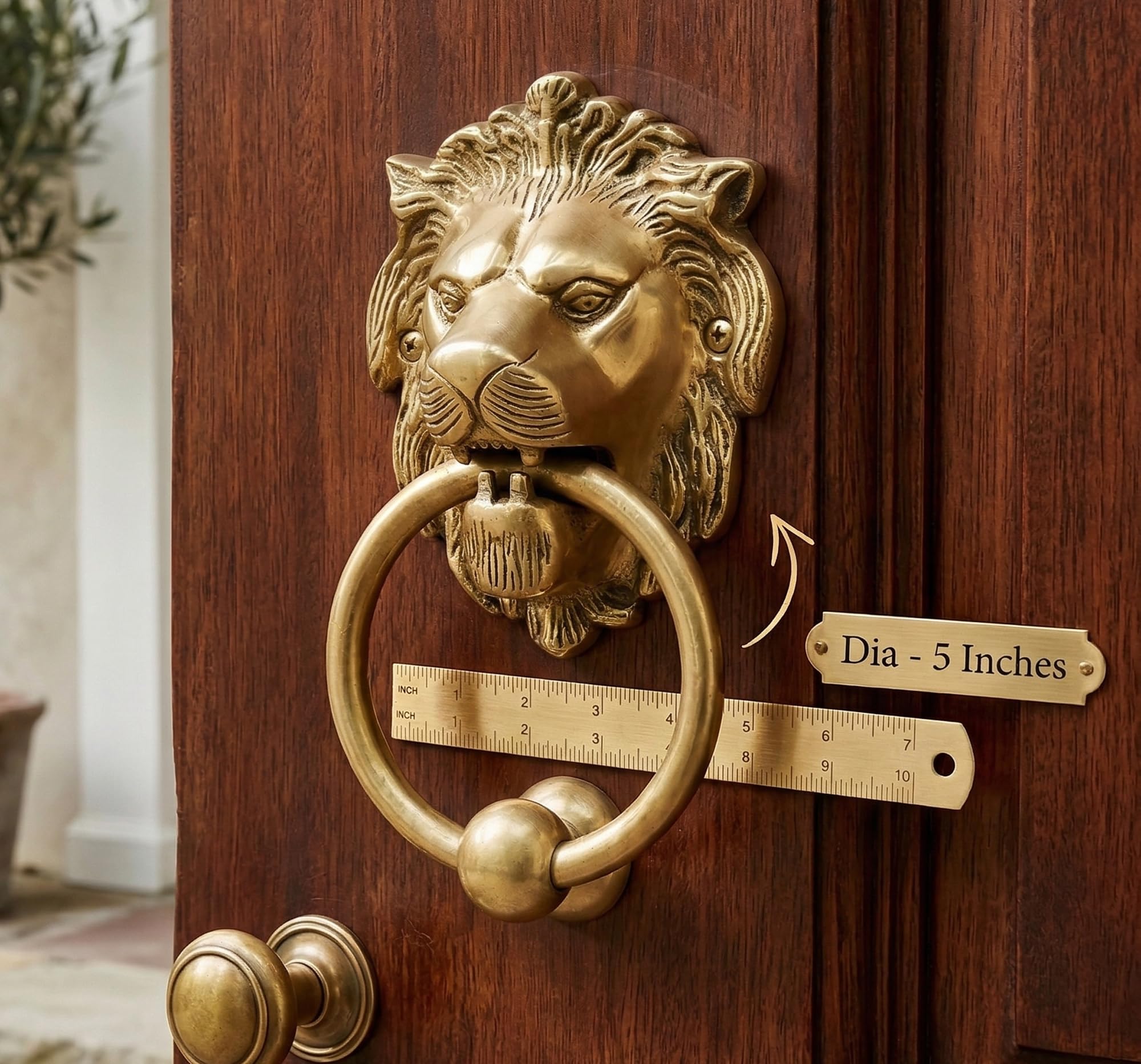 StonKraft - 5" Brass Lion Door Knocker- Beautiful Brass Lion Mouth Door Knocker, Door Accessories, Gate Knocker (5") - Great Gift Choice 1