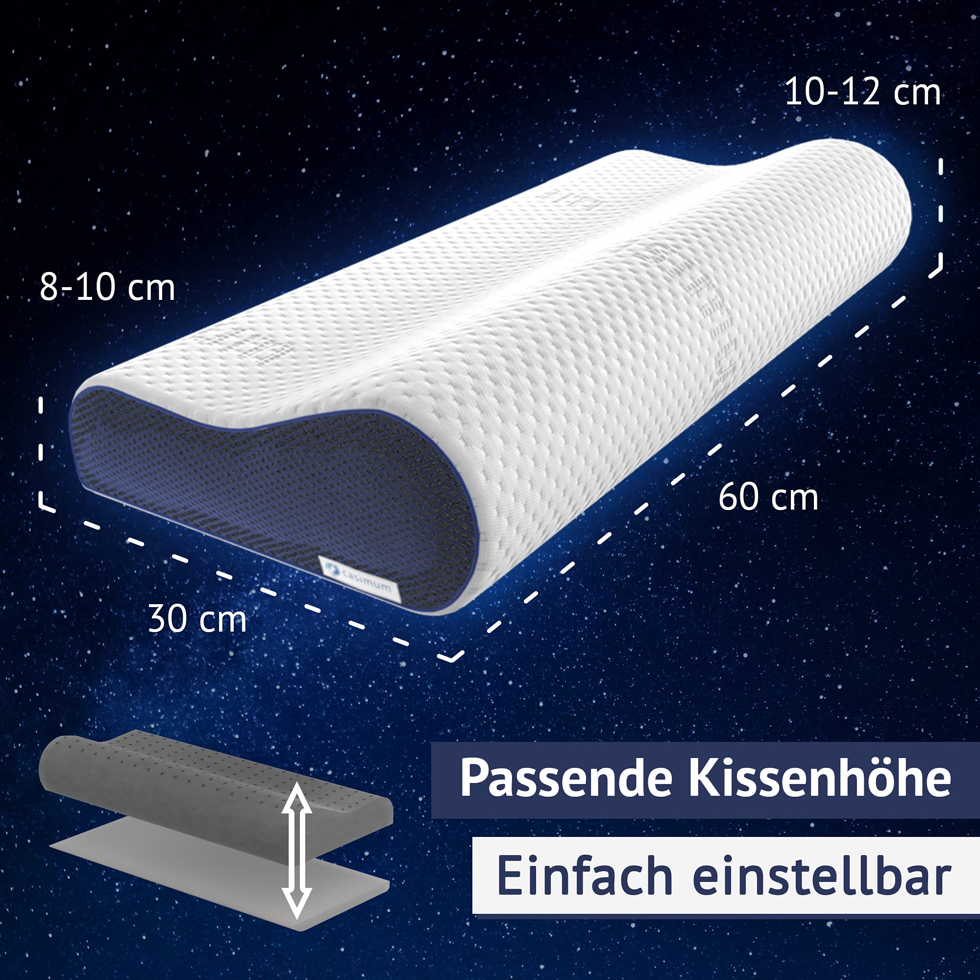 Orthopädisches Nackenstützkissen Memory Foam - Höhenverstellbares Nackenkissen entlastet Kopf & HWS - Schlafkissen gegen Nackenschmerzen 60x30cm, inklusive Kissenbezug in grau, mittelfest