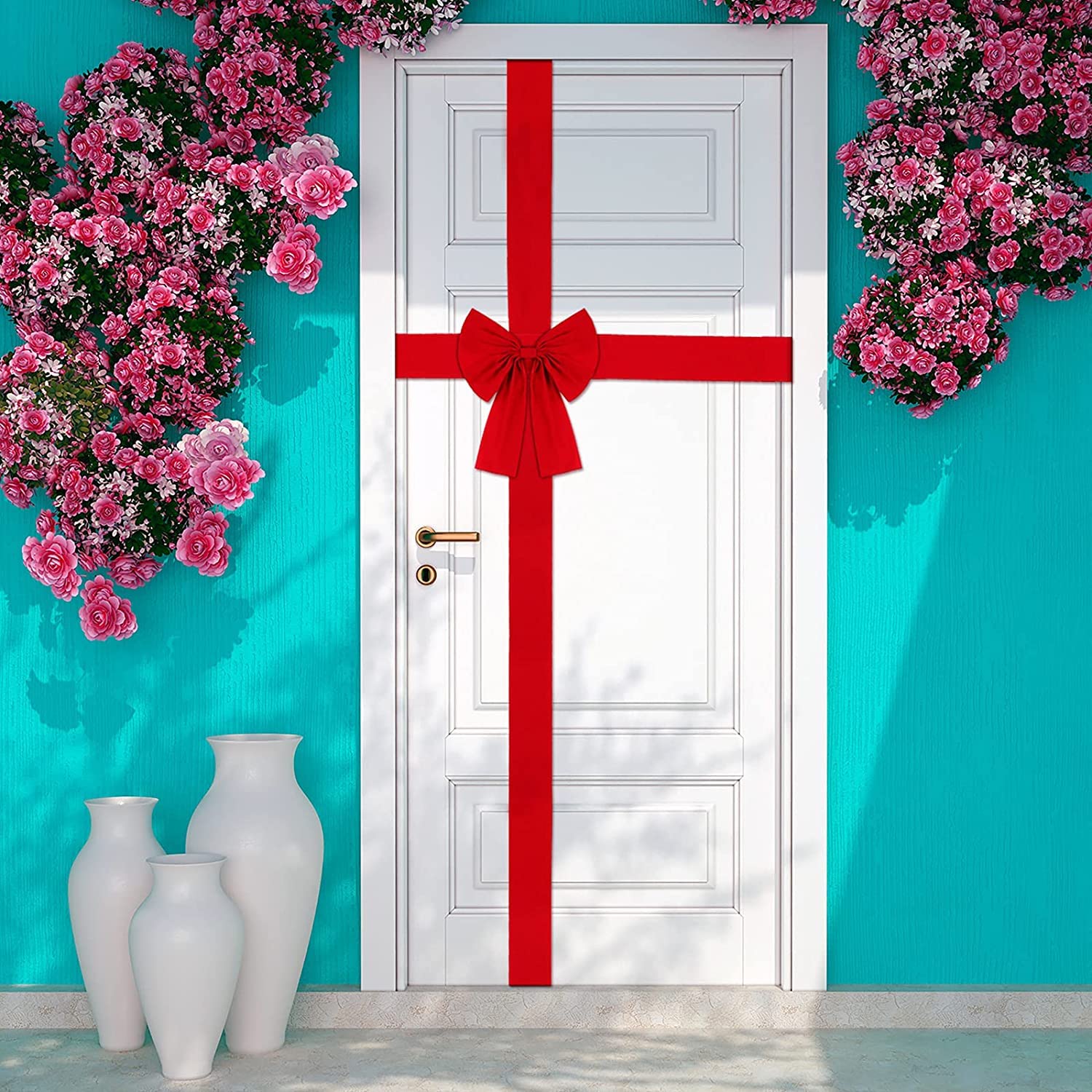 Kerstkast linten strikken grote kerstdeur lint kast strikken voor kerstfeestbenodigdheden (rood en groen, 4 stuks