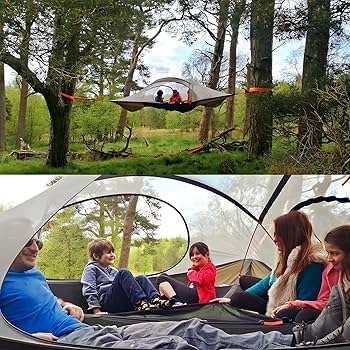 1個 カラフルストライプハンモック（ツリーストラップ付き）- 携帯用