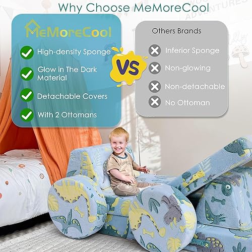 Miniatura 6 de MeMoreCool Sofá modular para niños, sofá infantil para dormitorio, sala de juegos, juego de sofá plegable de 8 piezas, sofá creativo para bebé, sofá