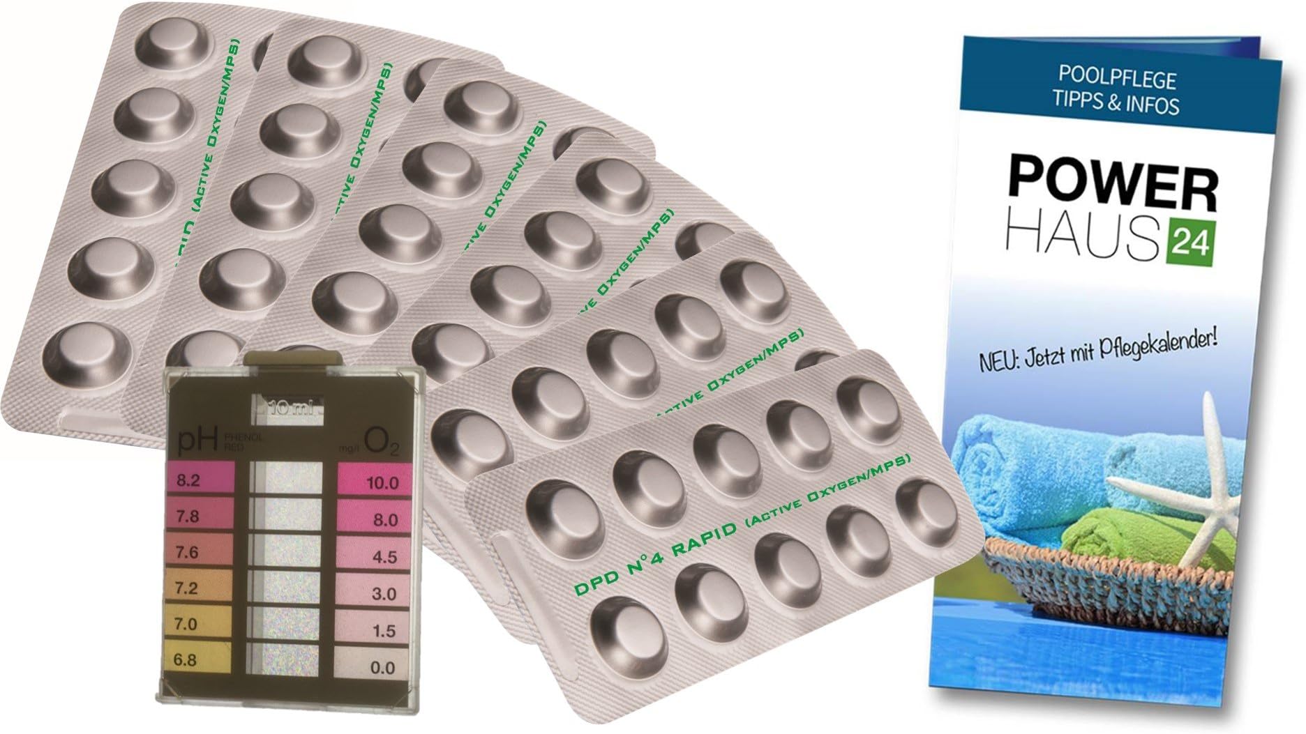 POWERHAUS24® – 60 Test Tablets – DPD4 Oxygen - incl. Measuring Chamber