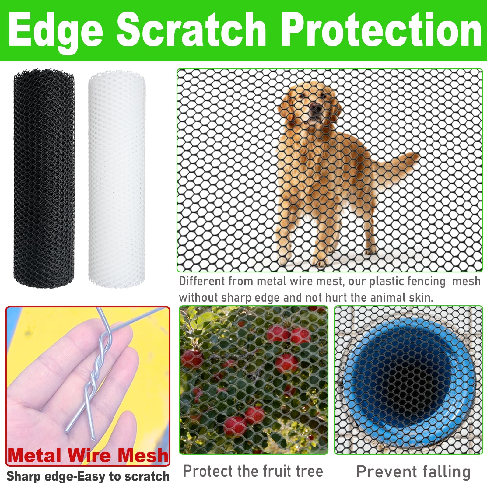 Tking Plastic Chicken Wire Mesh Roll 40cm x 12m (15.75" x 472.44") 8mm Holes & 100 Fixed Straps Fencing Mesh Poultry Breeding Netting Garden Balcony Net Fence Farm For Home Gardening Protection White - Image 4