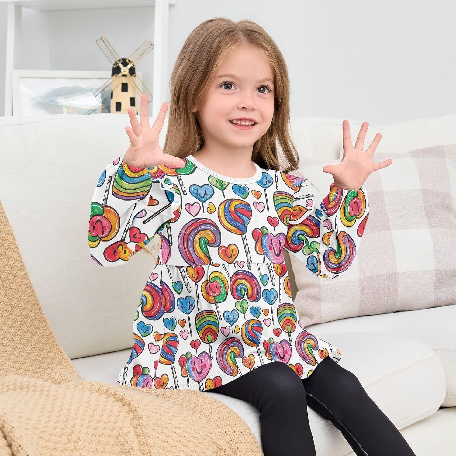 visesunny Toddler Clothes for Girls Colorful Childish Candy Long Sleeve Fall Shirts Cotton Top with Ruffle Collar