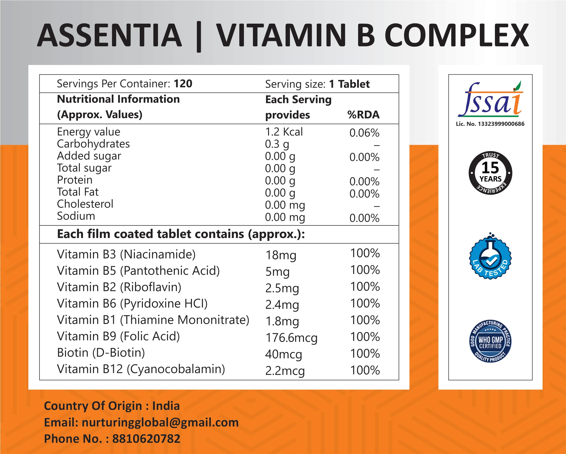 Vitamin B Complex Tablets - 100% RDA High Potency Formula | All 8 B-Vitamins (B1, B2, B3, B5, B6) B7 (Biotin) For Hair & Skin, B9 (Folic Acid) & B12 | 120 Tablets (4 Months Supply) | For Daily Energy, Metabolism, Brain & Immune Support for Men & Women — Amazon image 2