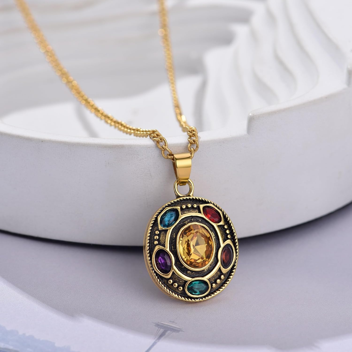 Infinity Gauntlet Necklace Thanos Infinity Stone Pendant Jewelry Gifts for Son Daughter Men Women
