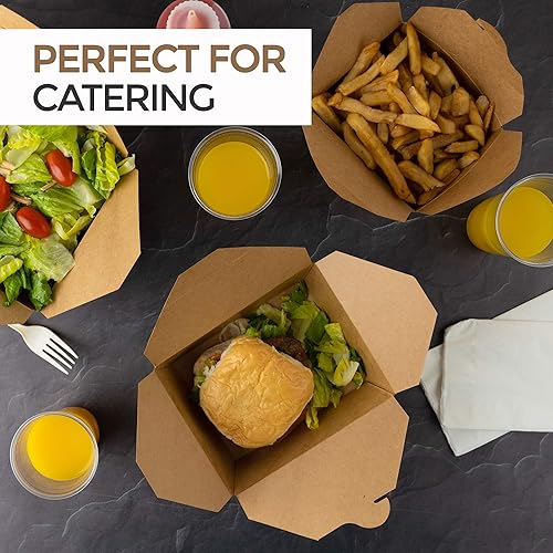 Miniatura 5 de Recipientes de comida para llevar al microondas, cajas de comida kraft marrón de 45 onzas (paquete de 50) recipientes de alimentos resistentes a