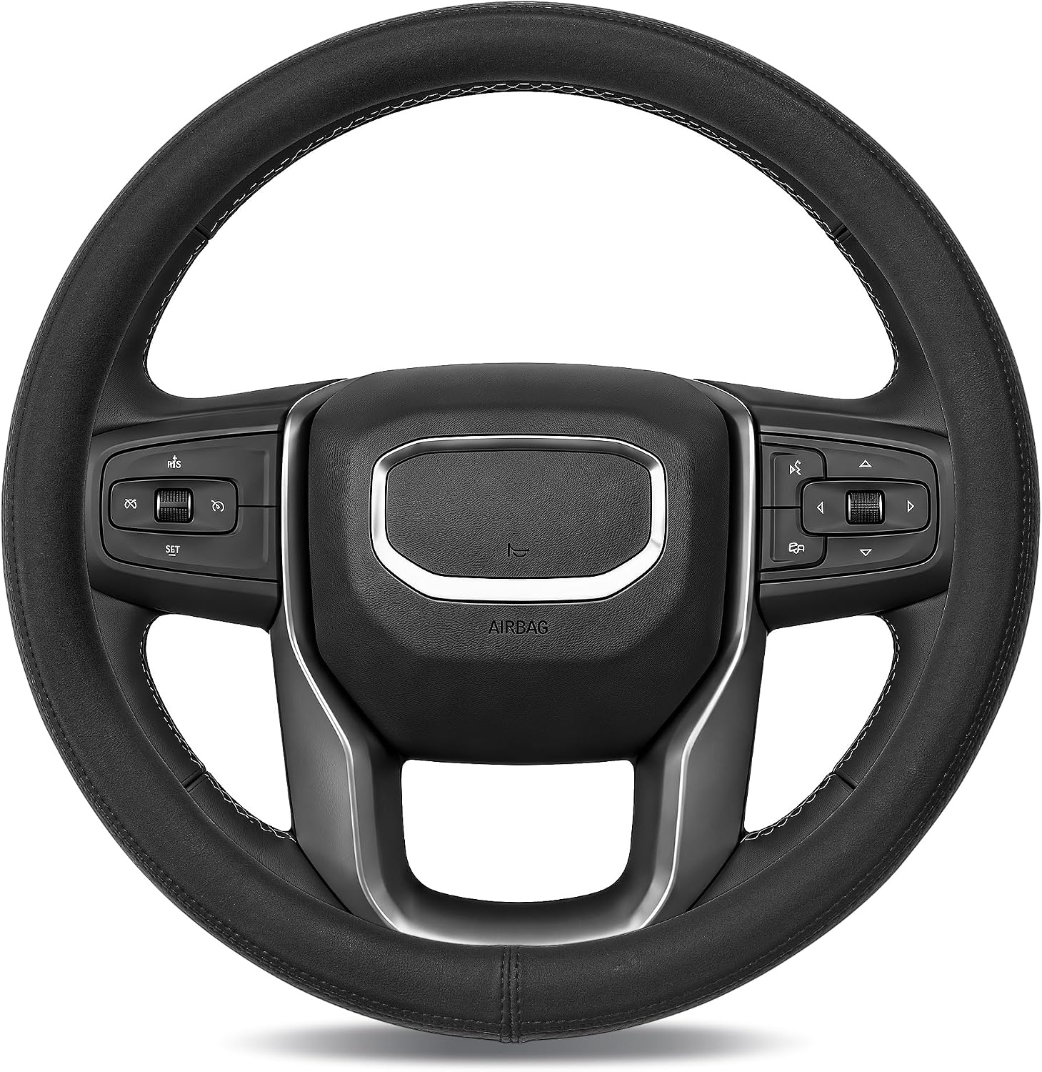 Steering Wheel Cover for GMC Sierra 1500 2500 3500 Yukon Savana Acadia Canyon Terrain, Standard Size 14.5-15", Black