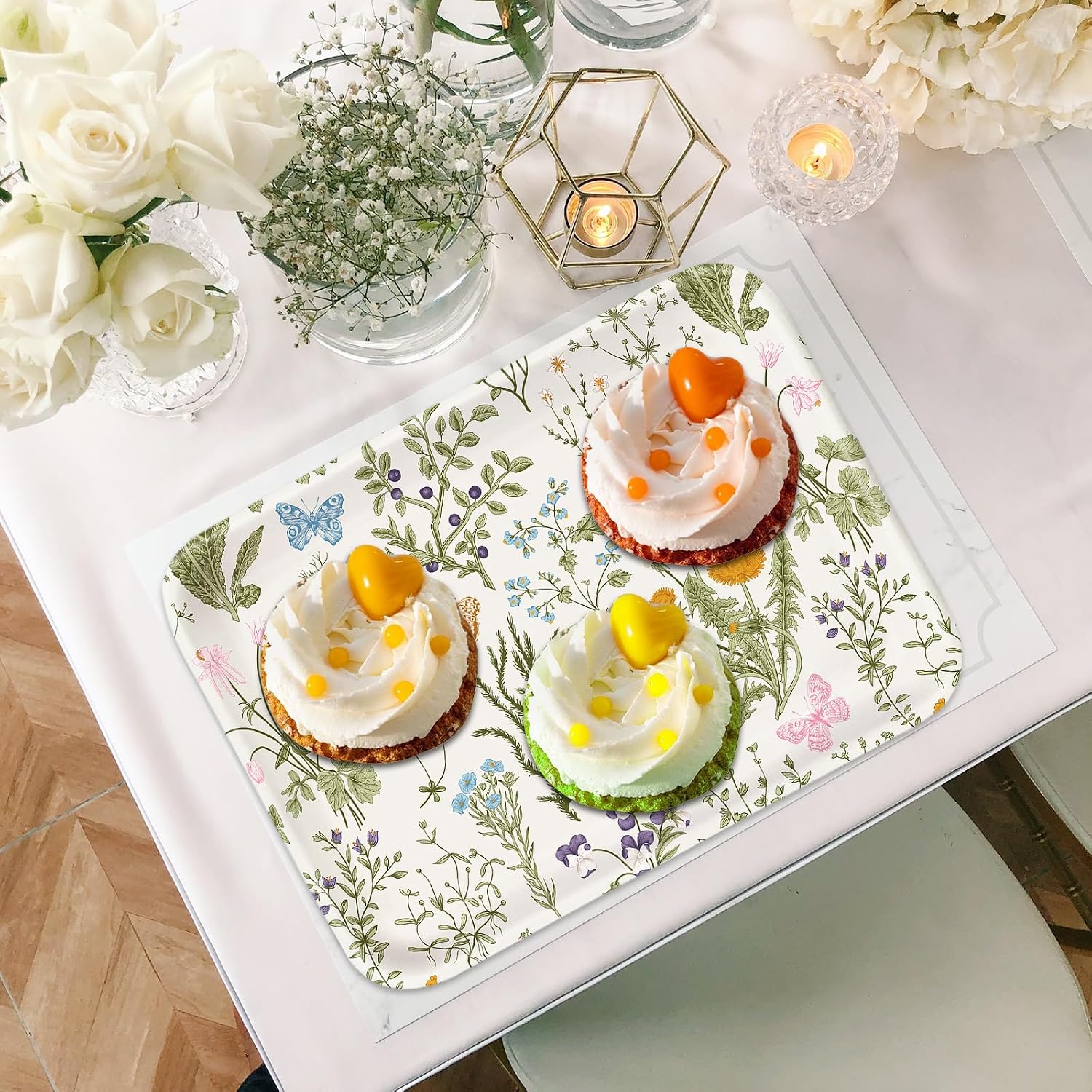 FYSUIMU 3 Pcs Wildflower Serving Trays Melamine Platter Vintage Spring Floral Serving Dishes Charcuterie Board for Party Sharing Snack Fruit Dessert Supplies, 10 x 13 In