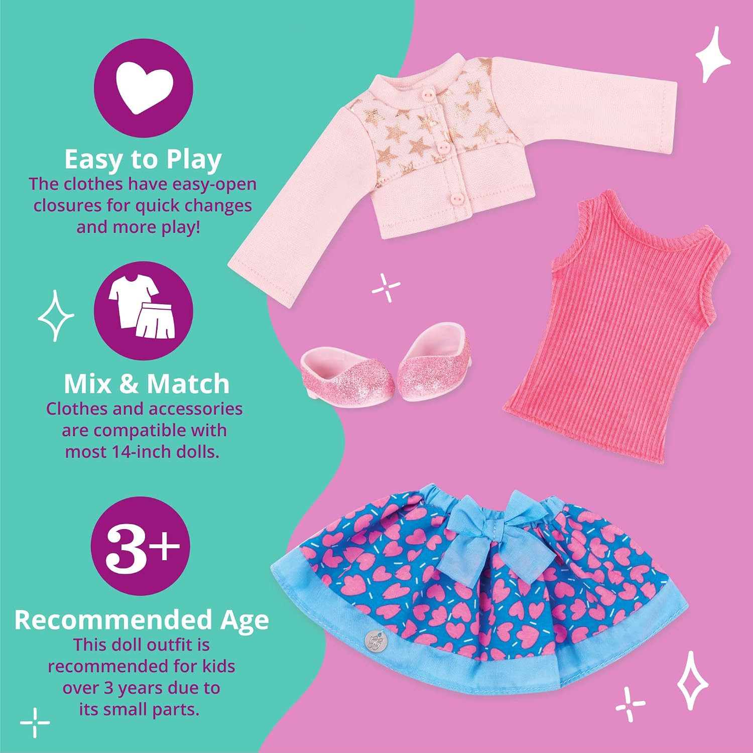 Glitter Girls - Getting Glittery Charming Cardigan and Skirt Regular Outfit - 14-inch Doll Clothes and Accessories for Girls Age 3 and Up – Children’s Toys