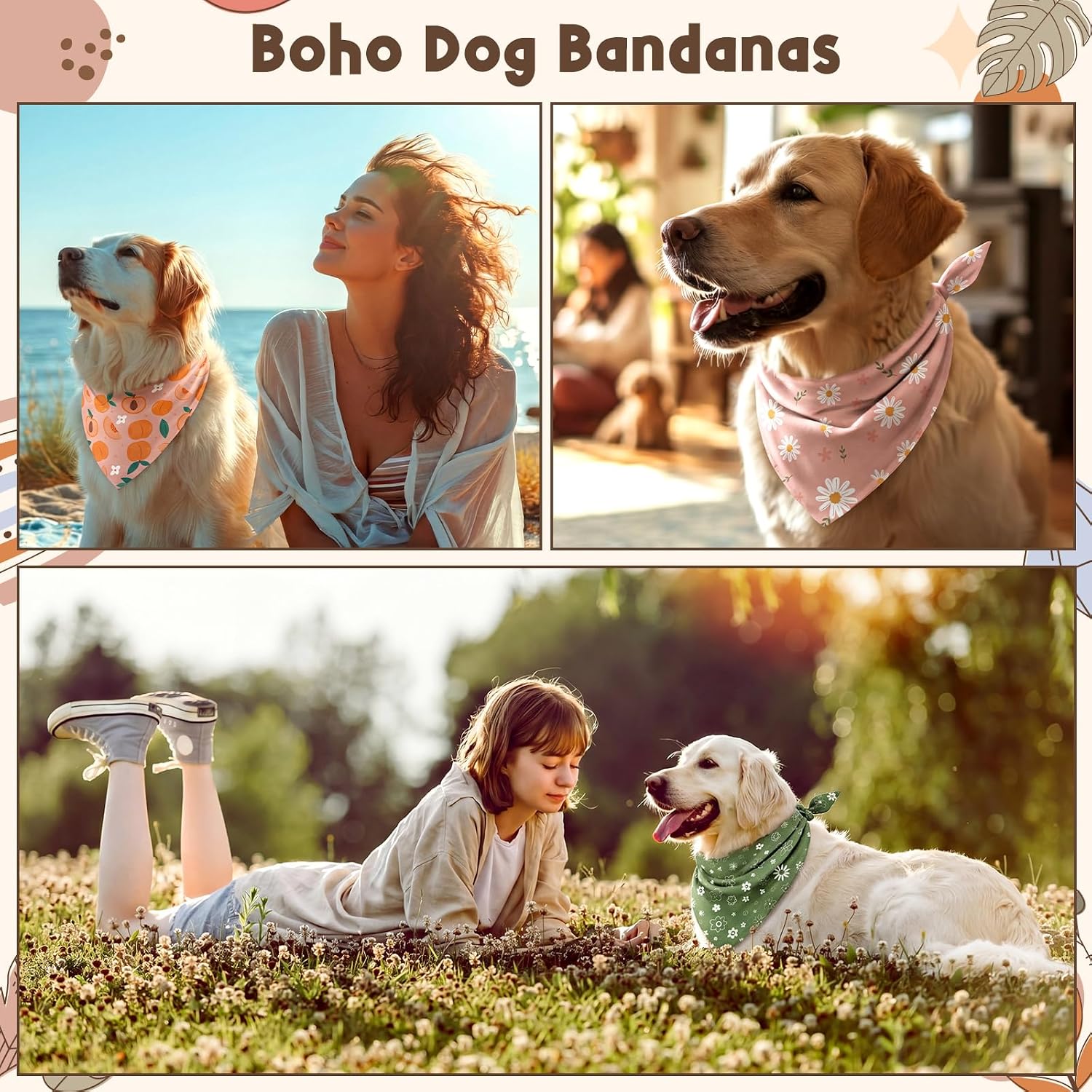 Sanwuta 60 Pcs Summer Bandana for Dog Bulk Flower Dog Bandanas Adjustable Dogs Bibs Triangle Scarf Pet Costume for Small to Large Pet(Flower, Large) image 2