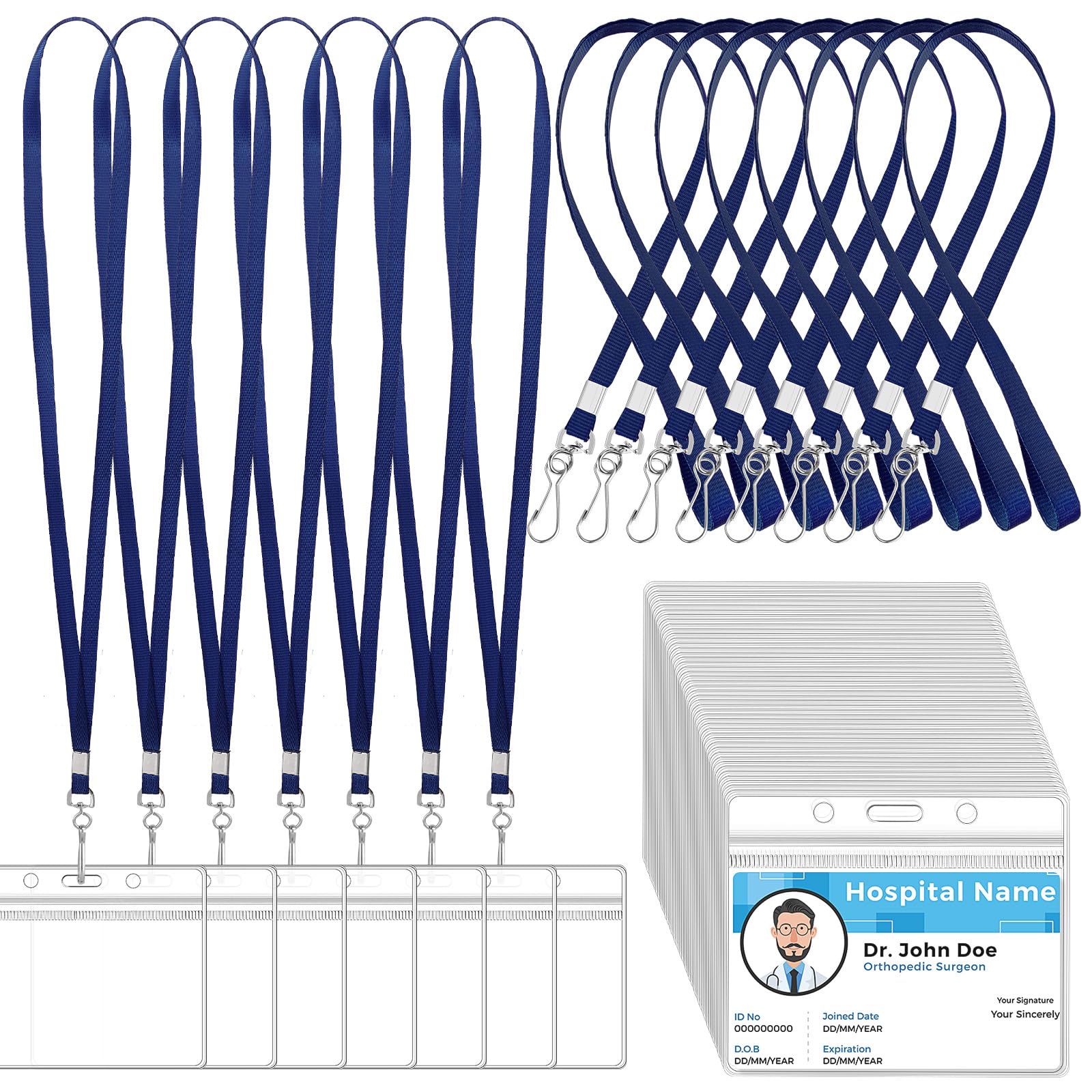 Honoson 100 Sets Name Tag Lanyards Bulk for Kids with ID Badge Holder Clear Plastic Horizontal Cruise Necklace Lanyard for Classroom Adults Kids