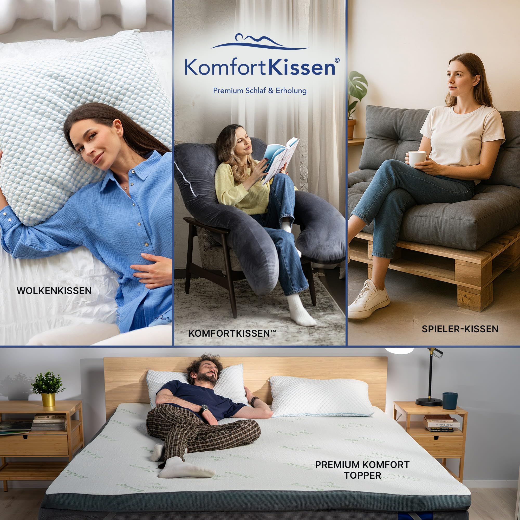 Keilkissen 4-teiliges Ergonomisch Kissen-Set | 12 in 1-Multifunktionsdesign mit Ebnehmbarem & Waschbarem Bezug zum Schlafen und Lesen