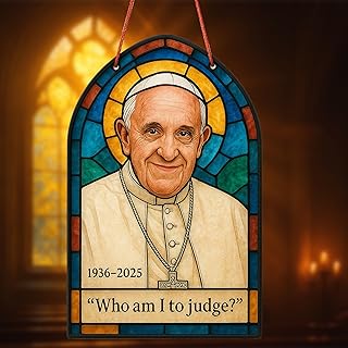 Pope Francis Memorial Ornament – 4.5" Double Layer Acrylic Suncatcher for Car Rearview Mirror – Catholic Gift for Men & Women – Religious Keepsake, Christian Car Hanging Decor (Style 7)