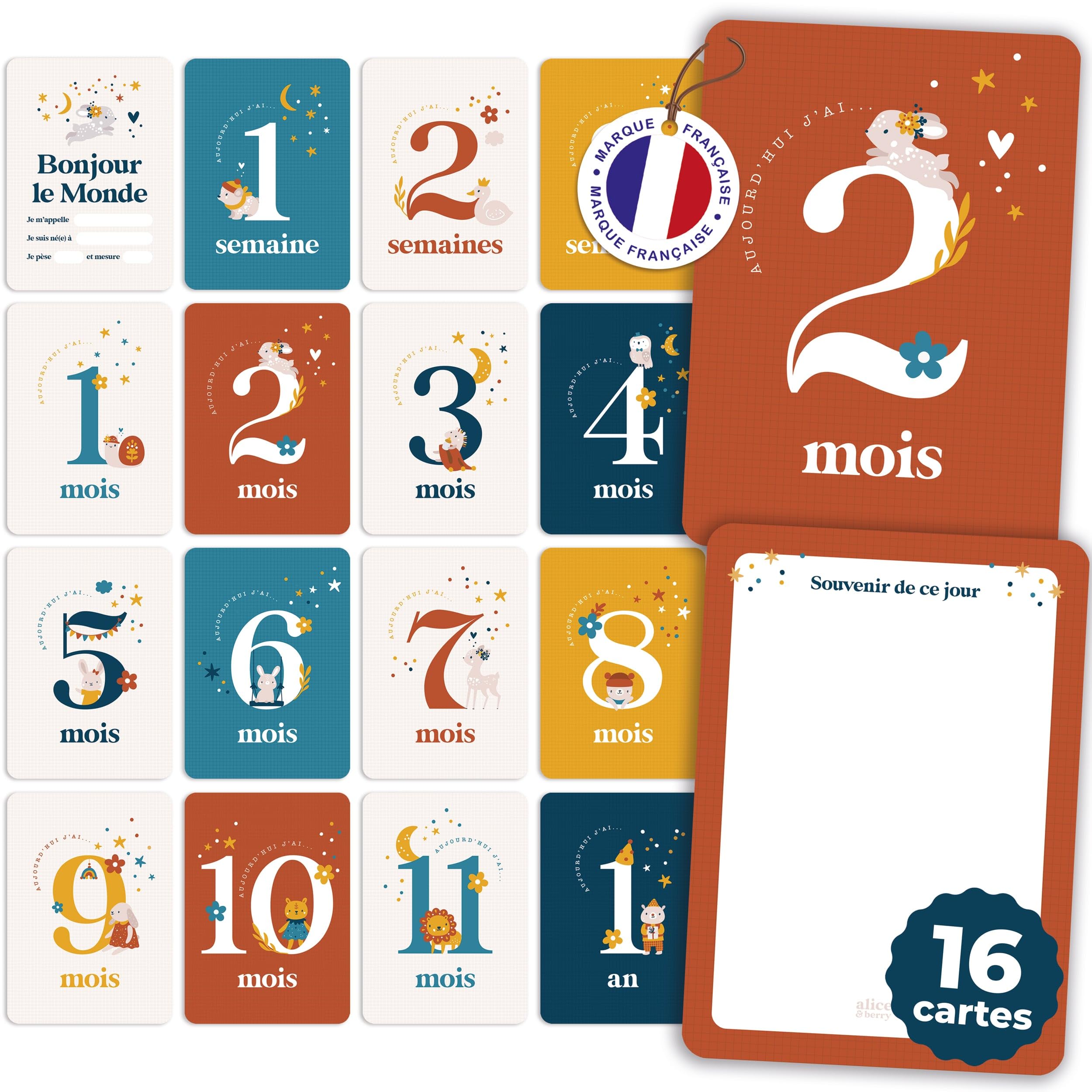 Cartes Moiniversaire Bébé - 16 Cartes Mois par Mois - Naissance / 1 an - Cadeau Naissance Souvenirs Photo évolution bébé - Baby Shower - Mixte