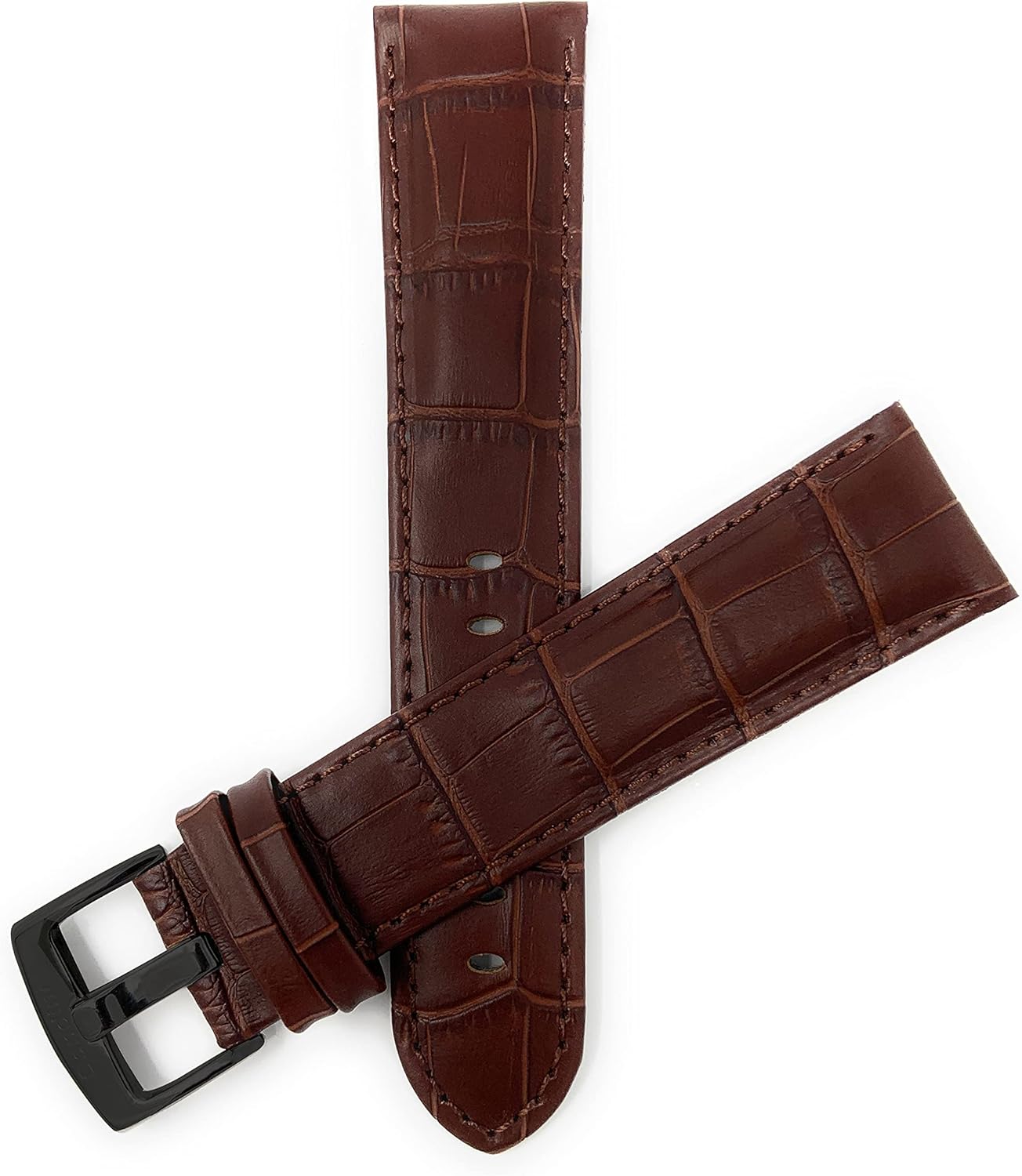 Bandini XXXL Triple Extra Long Leather Watch Bands for Men Big Wrist, Alligator Pattern, Very Long Watch Band Strap, XXXL Extra Large/Big Wrists, Brown, Black, 20mm, 22mm or 24mm
