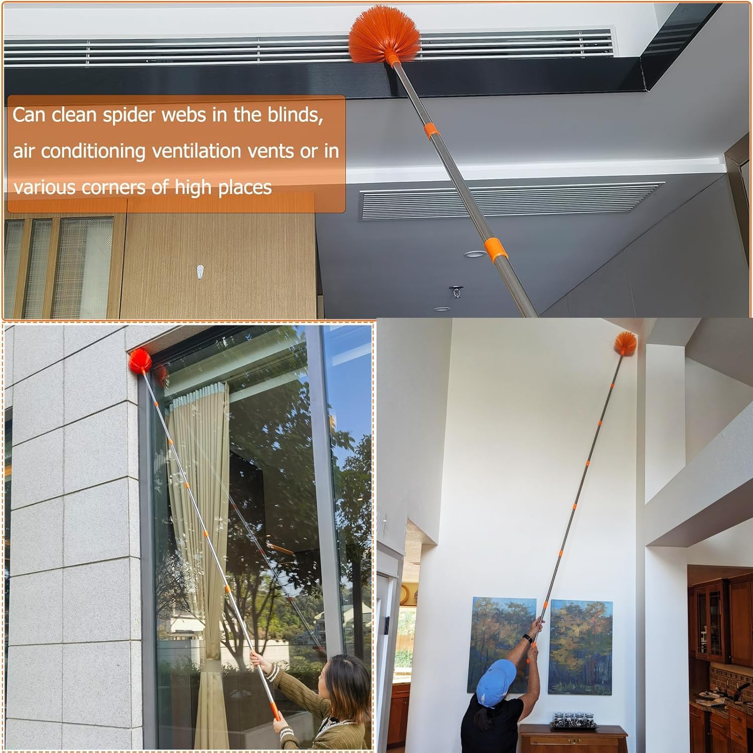 20+ Feet High Reach Dusting Kit with 3-14 ft Extension Pole //2 in 1 Window Cleaning Kit // High Ceiling Duster // Cobweb Microfiber Duster // Outdoor & Indoor Extendable Duster Cleaning Kit