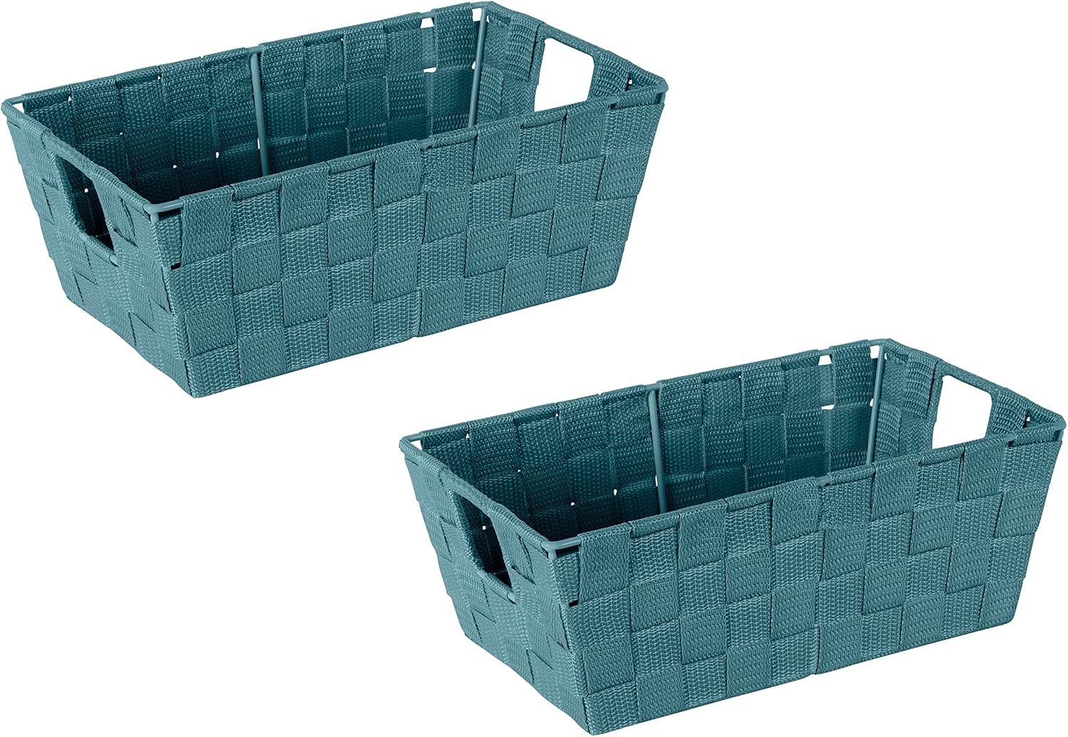 Simplify Small Shelf Woven Strap Tote | Decorative Storage Basket | Built in Handles | Organization | Closet | Bedroom | Bathroom | Nursery | Accessories | Toys | Gifts | 2 Pack | Sapphire