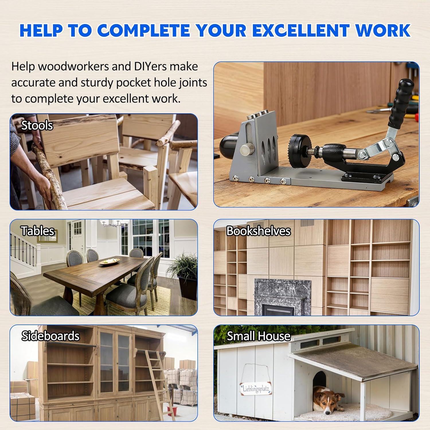 Pocket Hole Jig Kit with Dust Collection,Professional Adjustable Pocket Screw Jig 15° Angled Holes,Versatile Drill Guide Jig for Materials 1/2" to 1-3/4" Thickness