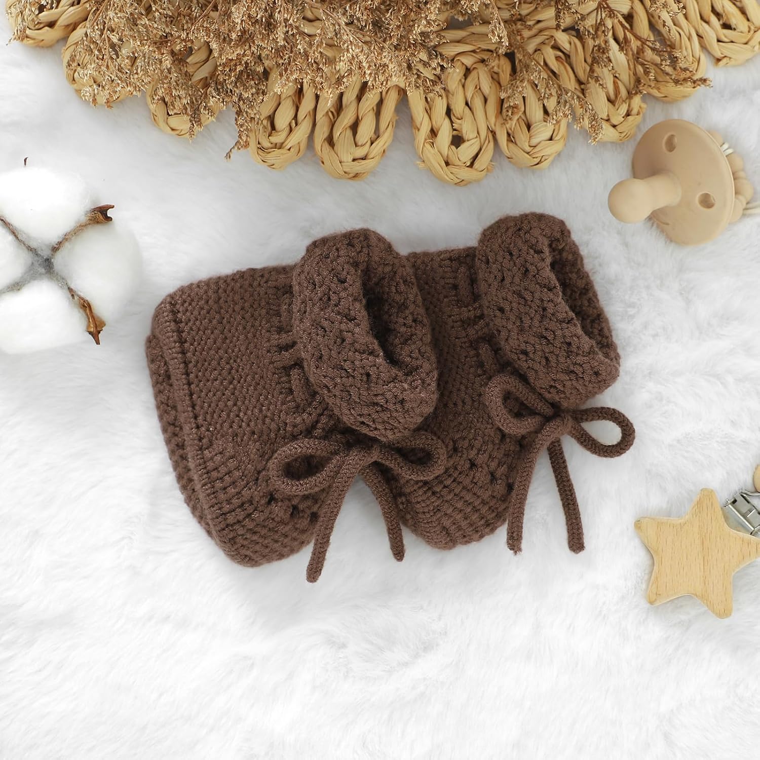 Baby Booties 100% Cotton Knitted Newborn First Cozy Warm Crib Shoes for Toddler Infant Boy Girl Babys Shower Gift image 5