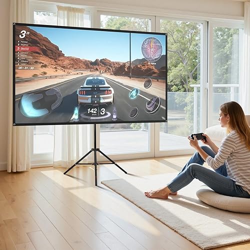 Miniatura 8 de 80 Inch Projector Screen with Stand, Portable Tripod Screen 169 HD Wrinkle-Resistant Matte Surface, Indoor Outdoor Use for Home Theater and