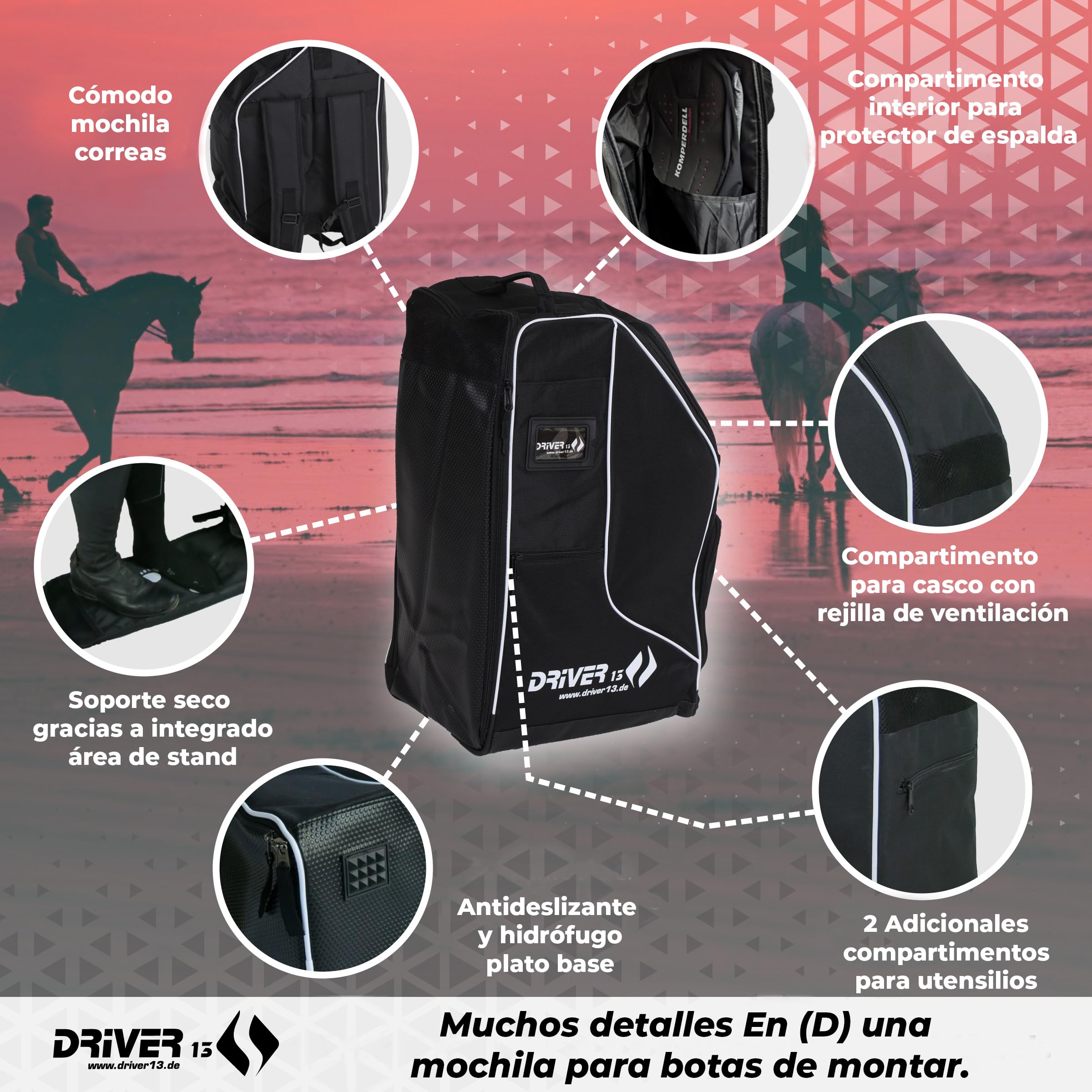 Driver13 Bolsa Deluxe para botas de equitación con compartimento para casco