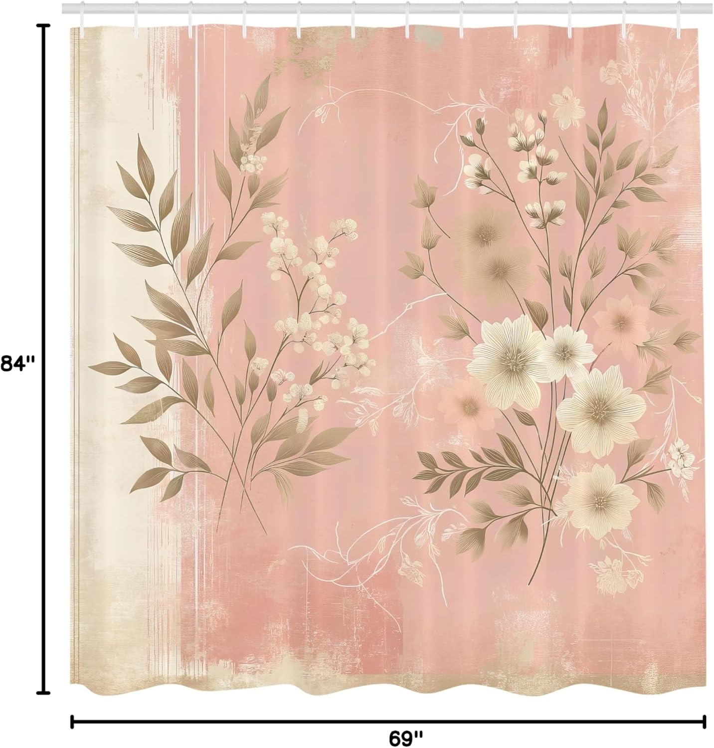 Ambesonne Pink Shower Curtain, Leafy Floral Illustration Modern Boho Concept Rose Tones Grunge Art Minimalist, Cloth Fabric Bathroom Decor Set with Hooks, 69" W x 84" L, Blush Dark Mustard