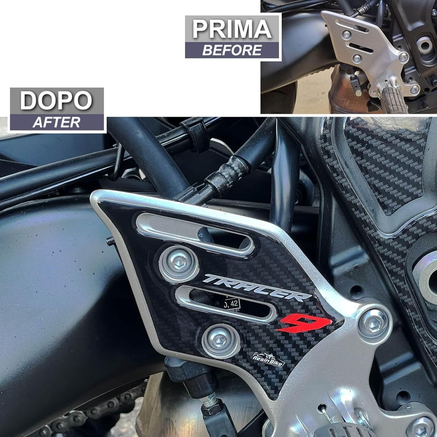 Resin Bike Motorcycle 3D Stickers Compatible with Yamaha Tracer 9 2021-2024 Redline, Icon Grey, Tech Camo, Midnight Black. Door Sill Protection. Resin Stickers - Made in Italy