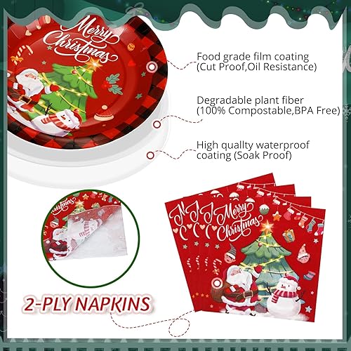 Miniatura 3 de Juego de 100 platos desechables para fiestas de Navidad, juego de vajilla de Navidad para cena, almuerzo, postre, aperitivo, decoración de fiesta de
