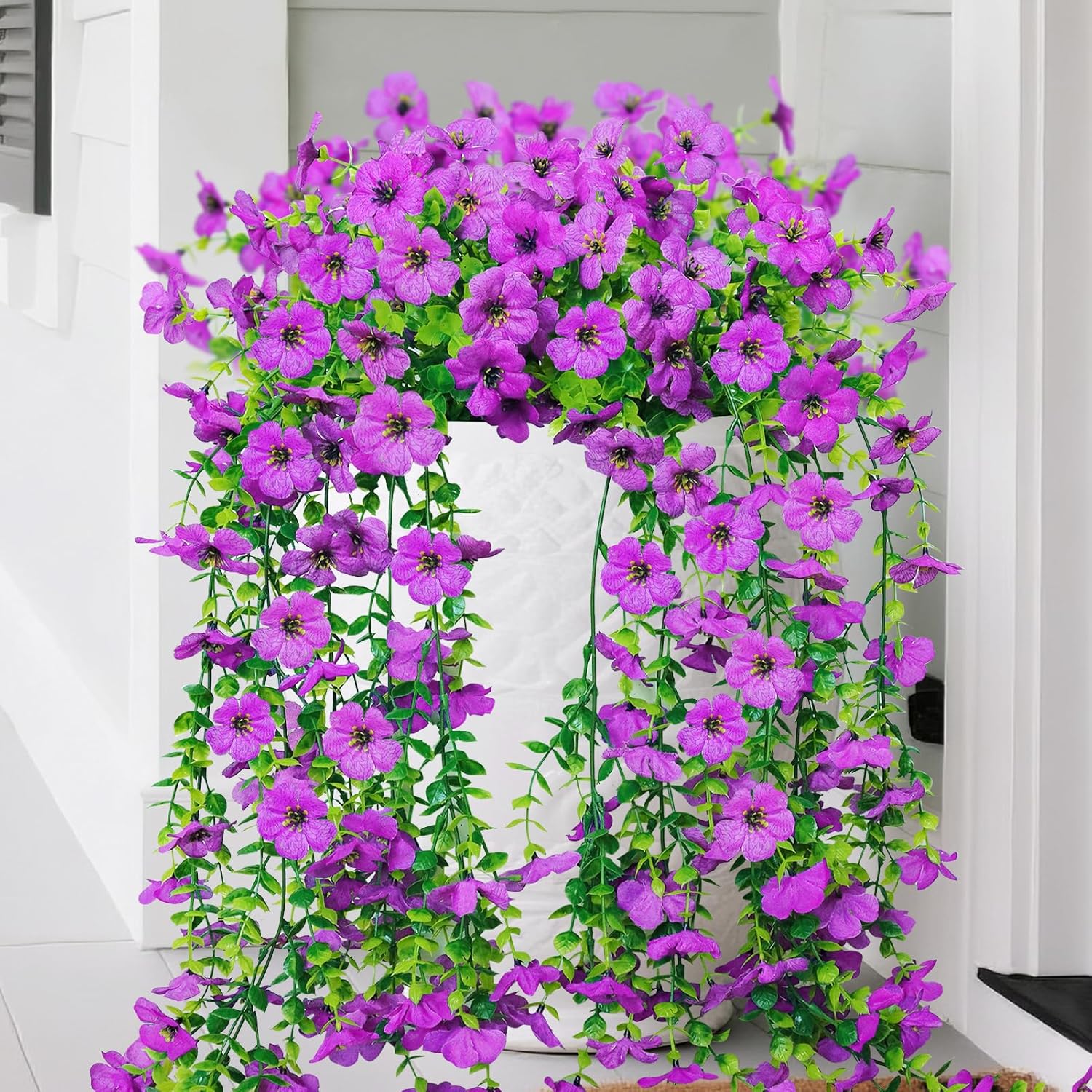 Artificial Hanging Flowers for Outdoors Decorations 2 Pack, Fake Hanging Flowers, UV Resistant Artificial Hanging Plants Outdoors for Home Porch Patio Balcony Baskets Yard(Purple) - Image 9
