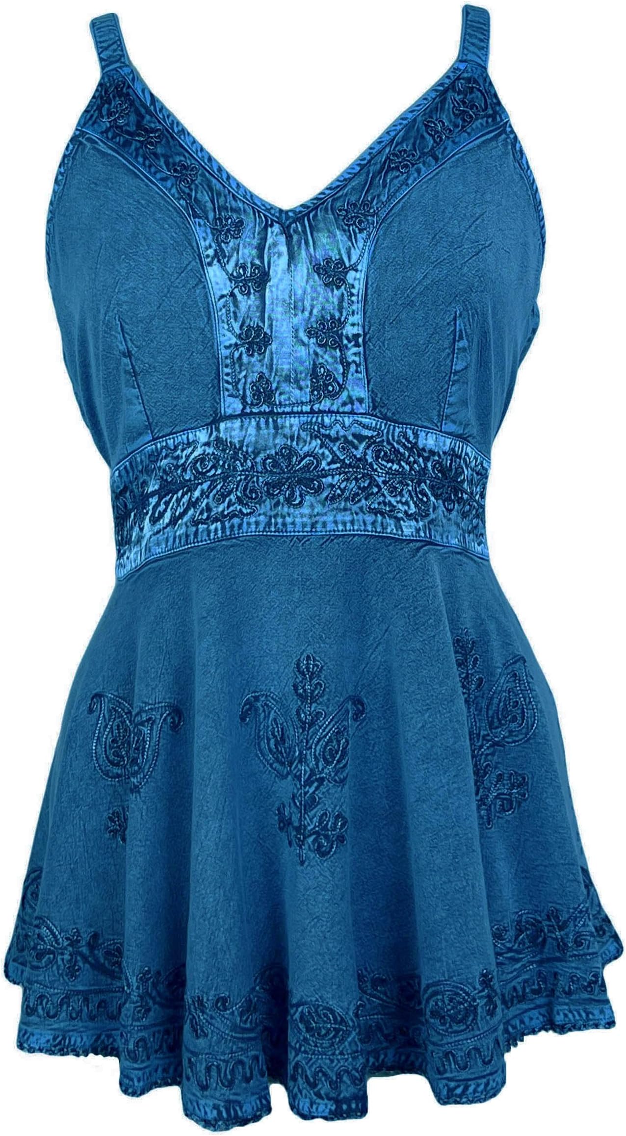 Agan Traders 2025 Summer Spaghetti Strap Adjustable Sleeveless Embroidered Asymmetrical Flared Tank Top Blouse