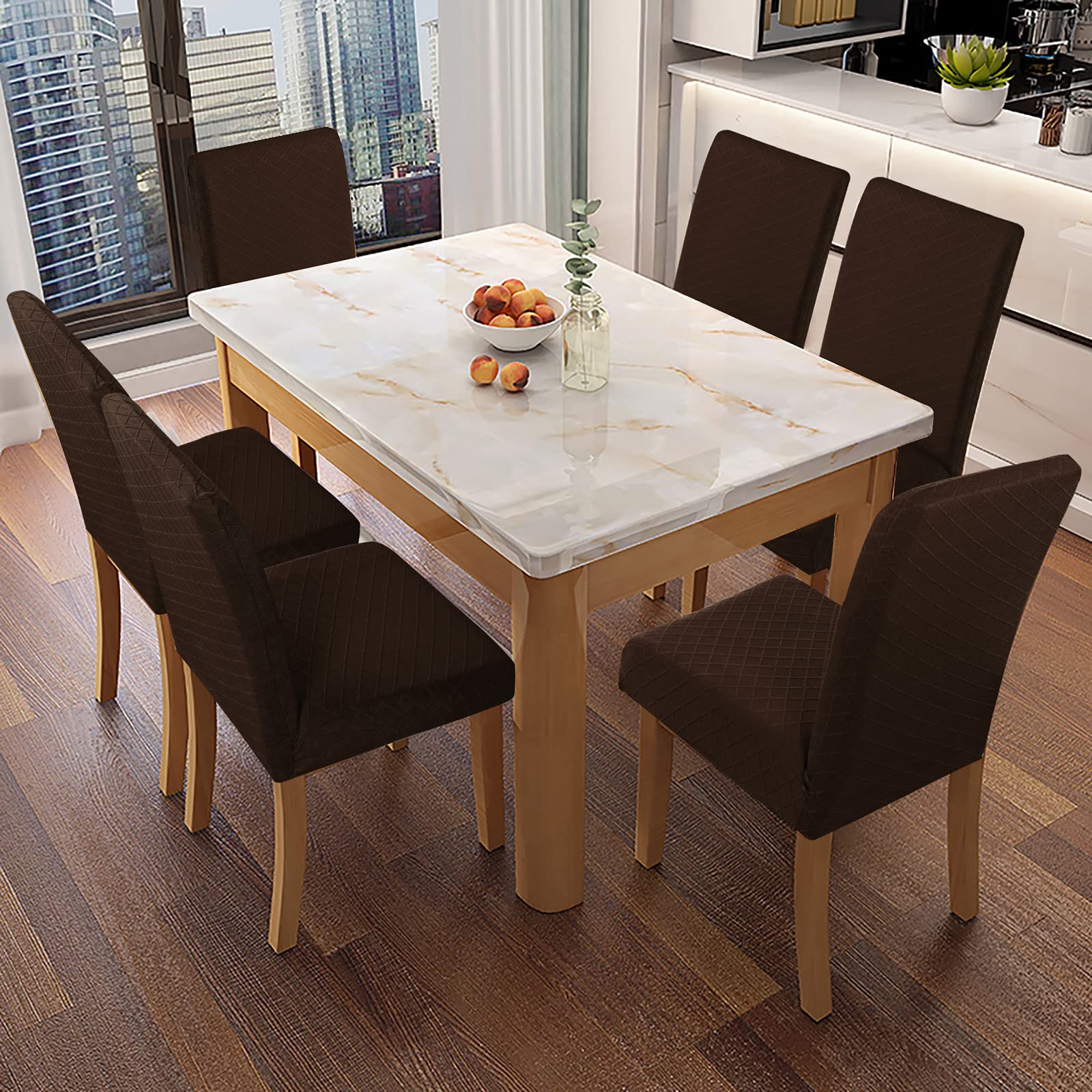 Genina Fundas Impermeables para sillas de Comedor, Cocina, Fundas para sillas Parsons (Chocolate, 6 Piezas)