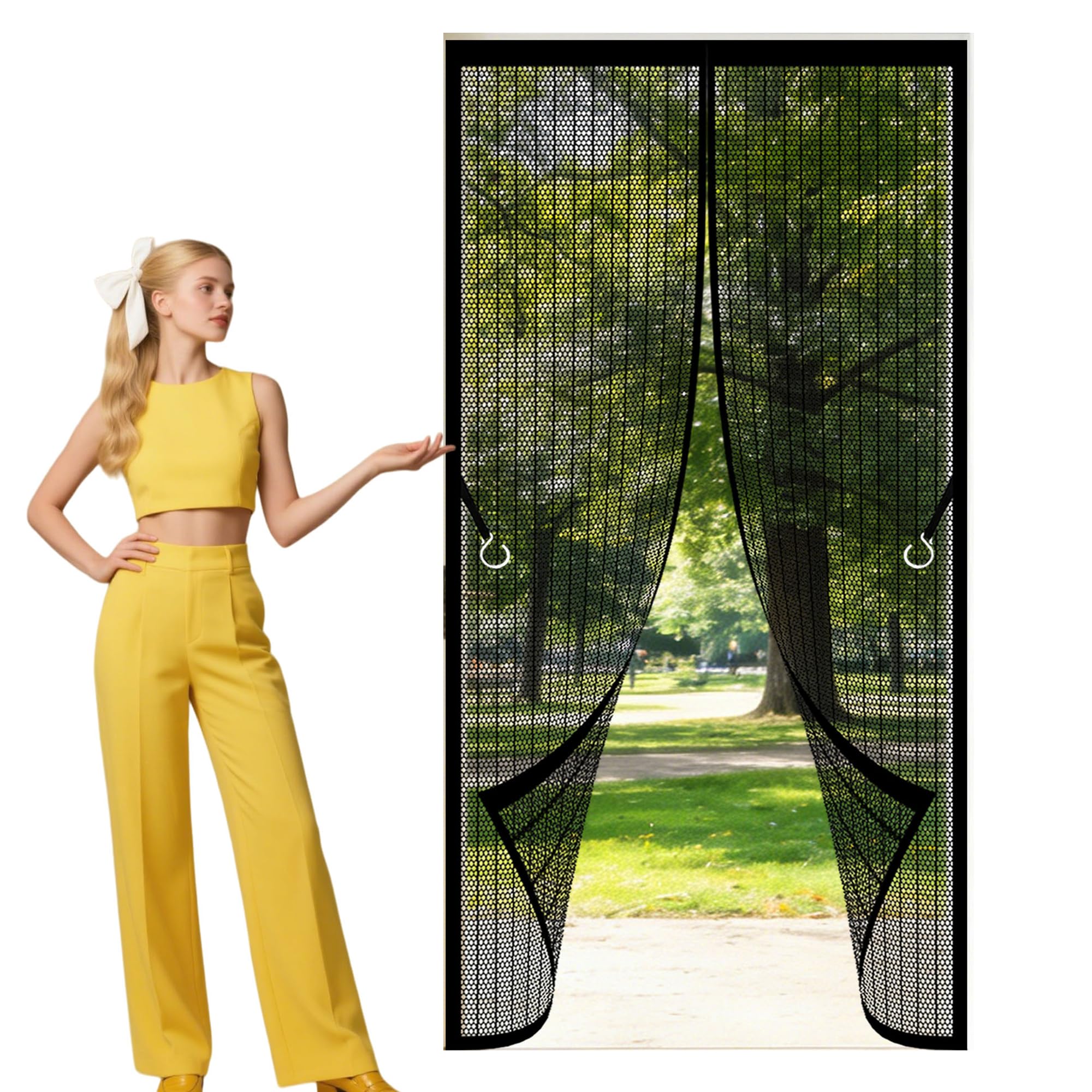 Magnetic Fly Screen Door 91 x 204 cm Powerful Magnets Fly Screen Anti Mosquito Keep Fresh Air in Bugs Out Suitable for Patio Room Balcony Bedroom, Black