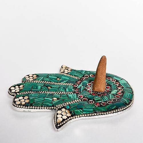 Miniatura 3 de Verde - Soporte para incienso de mano Hamsa - Mosaico Piedras