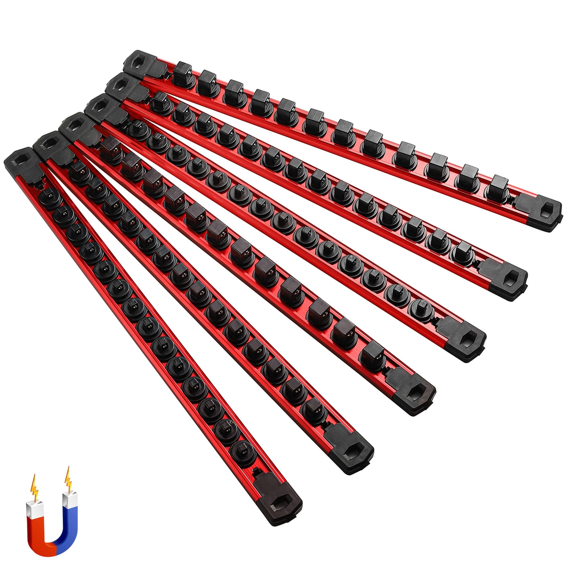 ALOANES Magnetic Socket Organizer, 1/2,3/8,1/4" 80 Clips (Red, 6PC)